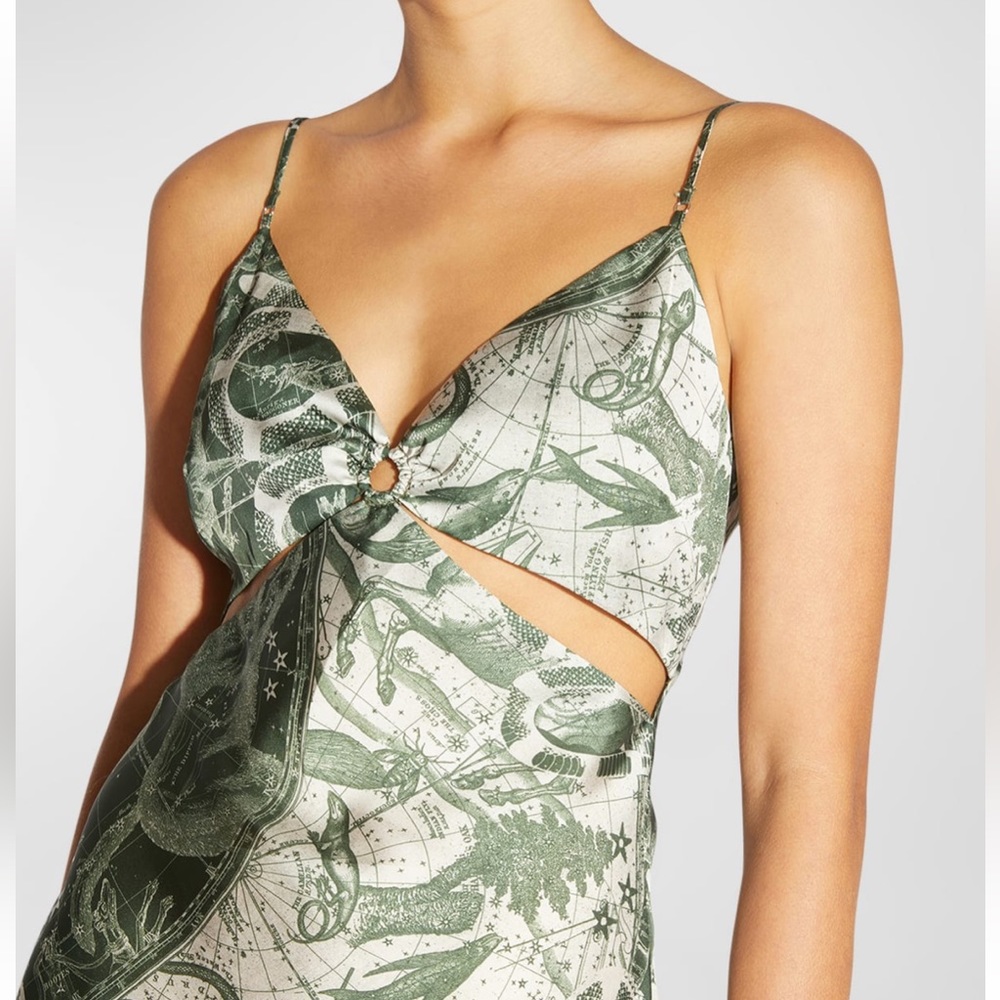 SIMKHAI Eliza Printed Cut-out Midi Slip Dress, Size L, NWT - Picture 3 of 5